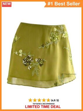 Sparkly Sequin Mini Skirt Beaded Floral Low Rise Y2K Boho